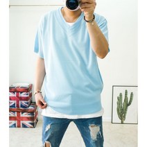 남자 여름 부드러운 소프트 무지티 브이넥 반팔니트