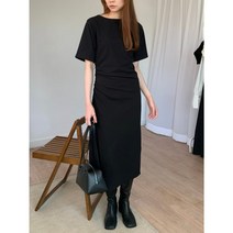 몸에착붙는 스판 허리라인 주름 셔링 라운드 넥 롱원피스 하객룩 데일리ootd 블랙 화이트