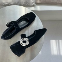 (무배)신민아 메리제인 비비에 스퀘어큐빅 보석 스트랩 벨벳 스웨이드 로저 플랫슈즈 단화