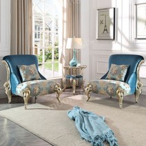 뭉시크 엔틱의자 공주풍 카페 소파 테이블 3종세트, 블루 플로럴 3종세트, 1개