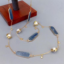 진주 목걸이 kkgem 자연 12x33mm 파란색 kyanite 직사각형 커넥터 15mm 담수 양식 화이트 체인 긴 18quot