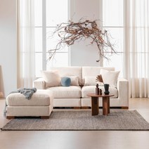 모떼 릴렉스 덕다운 패브릭 소파 3인 스툴포함, 크림아이보리