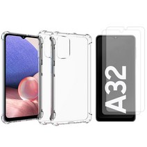 나인테크 갤럭시 A32 4G LTE 투명 범퍼 에어 쿠션 TPU 방탄 케이스 2개 + 액정 강화유리 보호 필름 강화유리필름 2장