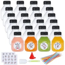 Fhxtcygj 24팩 226.8g(8온스) 재사용 가능한 빈 플라스틱 주스 병 누출 방지 캡 뚜껑 포함 PET 투명 물병 주스 스무디 우유 및 음료용 재활용 벌크 음료