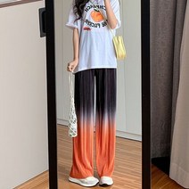 여성통바지 부츠컷 여자겨울 바지 기모 슬랙스 여성와이드팬츠 통근 그라데이션 컬러 핏 스트립 루즈 와이드 레그 팬츠 한국 타이 염료 탄성 하이 웨이스트 스트레이트 걸레질 바닥