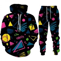 봄과 가 패션 남자 Tracksuit 2 조각 힙합 탑스와 바지 남성/여성 땀 복 재미 기하학 인쇄 후드 정장