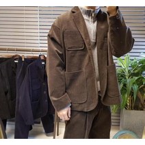 공포스 남녀공용 레트로 스트링 오버핏 포켓 골덴 자켓 3color