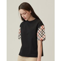 23SS [PREMIUM] 블랙 체크소매 포인트 면혼방 반팔티셔츠 DNTS3B902BK