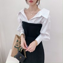 스텝 오프숄더 카라 셔츠 니트 뷔스티에 블라우스