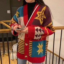 [프롬슈] 믹스 패턴 오버핏 니트 아우터 가디건