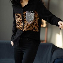 레오파드 호피 루즈핏 매력력적인 긴팔 셔츠 블라우스 여성 미시 임산부 봄 가을 사계절 표범무늬셔츠