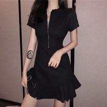 트루픽 라인 지퍼 스포티 원피스 하객룩 꾸안꾸 반팔 원피스 편한 반집업 자크형