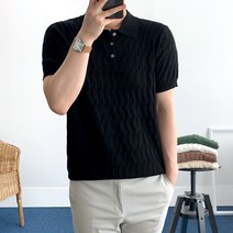 룩플레인 케이블 짜임 비스코스 남자 반팔 니트 카라 티셔츠 5color