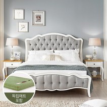 유캐슬 라비앙 화이트엔틱 원목 퀸침대 (독립매트포함), 단품