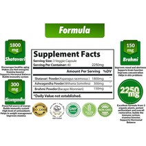 Cona Nature 유기농 샤타바리 파우더 캡슐 2250MG 아쉬와간다 브라미 추출물 | 여성 건강 지원 비건 캡, 한개옵션0