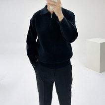 아도르클래식 파운더 카라 지퍼 반집업 이중지 세미 오버핏 긴팔 부드러운 니트
