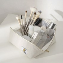 DAYA 헤링본 사선 공간 파우치 여행 수납 화장품정리, 화이트, one size
