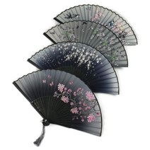 블랙 부체 쥘부채 한국 무용 합죽선 선녀 산조 국악 옛날 판소리 외국인 선물 전통 그림 부채춤 손부채 꽃모양 매화 접부채 접이식 접는 실크 나무 접이 휴대용 인테리어