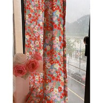 감성붉은 유화 튤립 꽃무늬 커튼