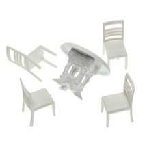 YSSHOP 5pcs 흰색 식탁 의자 모델 세트 1:20 인형 집 미니어처 가구 (1 테이블 및 4 의자), C, 플라스틱, 화이트