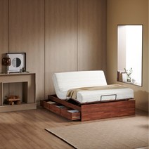 맥시 수납형 모션베드 무헤드 리클라이너 전동침대+20T슬립M50매트리스, 아카시아