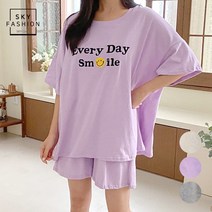 SKY패션 스마일데이 반팔 트레이닝세트 루즈핏 여성 트레이닝복세트 여름 밴딩 반바지 반팔티 여자 추리닝 세트
