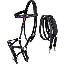 말 웨스턴 가죽 비트 없는 사이드풀 비즈 굴레 고삐 77RT24