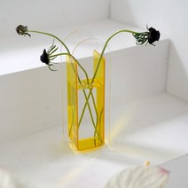 오로라 홀로그램 아크릴 한송이 장미 튤립 긴화병, Clear Yellow Slim