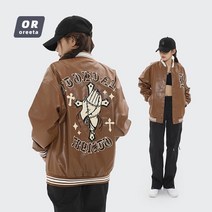 남녀공용 간절기 야구 점퍼 빅로고 가죽 봄점퍼 오버핏 바시티 봄버 커플 남자 잠바 아우터 엠엘비 과잠 가을