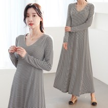 세이스타일 잔단가라 긴팔 V넥 A롱 원피스