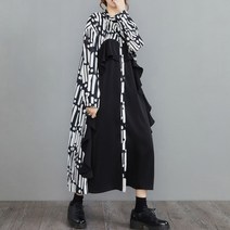 도니와 여성 블랙나염 차이나카라 롱원피스 긴팔원피스 플레어원피스