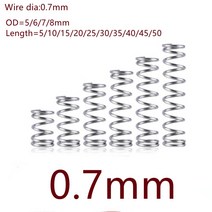압축스프링 20 개/몫 0.7mm 0.7x 5/6/7/8 * L 스테인레스 스틸 압축 스프링 길이 10-50mm, 7mm, 20mm