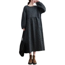 가을 린넨 원피스 빅사이즈 Dimanaf 가을 겨울 긴 소매 드레스 빈티지 특대 여성