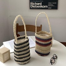 스트라이프 라탄 왕골 미니 여름 해변가방