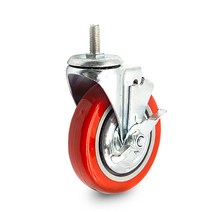5인치 경량 바퀴 우레탄 바퀴 캐스터 볼트브레이크 회전형 적색, 5인치 경량 우레탄 적색 볼트브레이크형