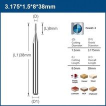 CNC조각기 XCAN-2 플루트 스트레이트 엔드 밀 카바이드 CNC 라우터 비트 4mm/6mm 슬롯 밀링 커터 목재용 1 개, [01] 3.175x2.5x22, [04] 1pc