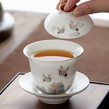 [순수] 자연향기 도자기 개완 다기 골드림 개합잔, 1개