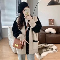 FANSYLI 스웨터 카디건 코트 여자 와이드 포켓 니트 상의 2A3