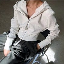 빅후드 크롭 점퍼/양지퍼 쭈리 모자 트레이닝 숏 자켓
