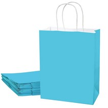 ECOptimize 손잡이가 달린 크래프트 종이 봉투 25.4 x 12.7 33cm(10 5 13인치) 라이트 블루 100개 - 100% 목재 펄프의 친환경 및 재활용 가능한 선