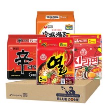 블루존 농심 오뚜기 봉지라면 4종세트(신라면5p + 안성탕면 5p + 진라면매운맛5P + 열라면5P)세트, 1세트