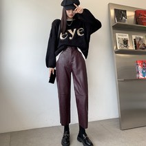 캐주얼 베이직 단색 배기핏 레더 롱팬츠 하늘비즈 A31 A886E517
