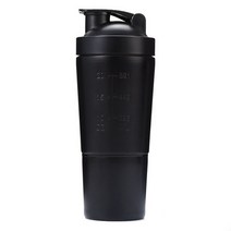 텀블러믹서기 600ml 병 단백질 쉐이커 체육관 물 텀블러 휴대용 음료 보디 빌딩 쉐이크 컨테이너 믹서 블렌더 스테인레스 스틸, [03] Black