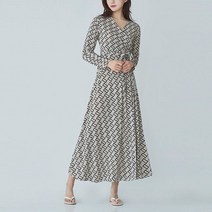 리틀마켓 브이넥 나염 패턴 플레어 스판 랩 롱원피스 GAPI9AOI