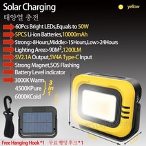 10000mah 태양열 LED 휴대용 캠프 라이트 자석 야외 캠핑 사냥 낚시 조명 비상 수리 랜턴 파워 뱅크, 10000mah-황색 주도