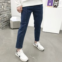 용된다 남자 테이퍼드핏 워싱 스판 절개 밴딩 청바지
