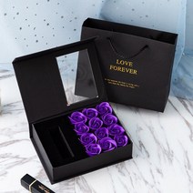 조화 봄단장 인테리어 웨딩 파티 핑크뮬리비누 꽃 + 선물 상자 + 선물 캐리 백 반지 귀걸이 목걸이 보석 창 보관 상자 결혼식 발렌타인 데이 선물 공예, 보라색 세트