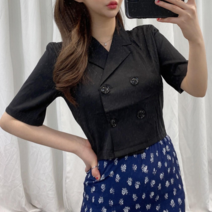 VANANA2 여성 여름 더블 버튼 크롭 자켓 JK