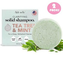 Kitsch Clarifying Shampoo Bar Tea Tree & Mint 킷츠 클래러파잉 솔리드 샴푸바 티트리 & 민트 비건 91g 2팩, 2개