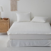 소르잠 목화솜 60수 순면 누빔 피그먼트 침대패드 겸 이불, 화이트(고정밴드)